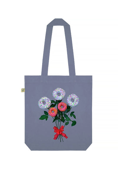 Organic Cotton Tote Bag with Donut Flowers print