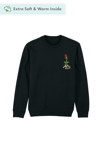 Black Cute Floral Printed Sweatshirt, Heavyweight, from organic cotton blend