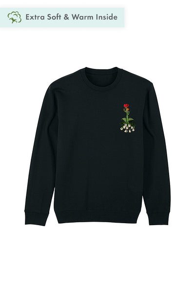 Black Cute Floral Printed Sweatshirt, Heavyweight, from organic cotton blend