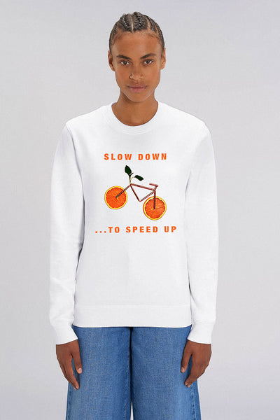 White Orange Bicycle Graphic Sweatshirt, Heavyweight, from organic cotton blend, Unisex, for Women & for Men