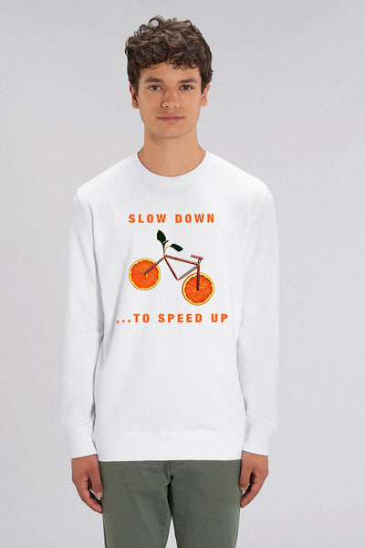 White Orange Bicycle Graphic Sweatshirt, Heavyweight, from organic cotton blend, Unisex, for Women & for Men