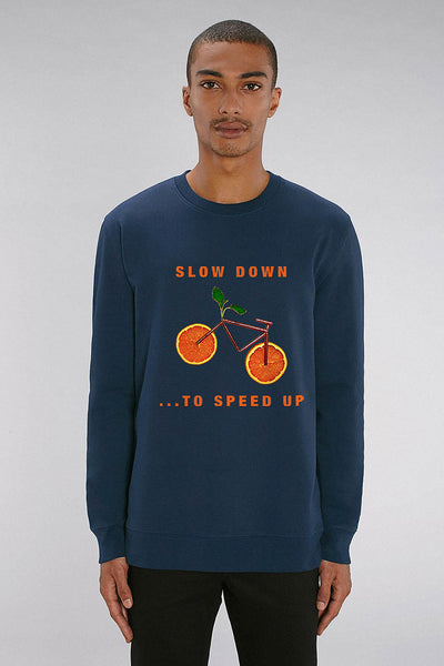 Navy Orange Bicycle Graphic Sweatshirt, Heavyweight, from organic cotton blend, Unisex, for Women & for Men