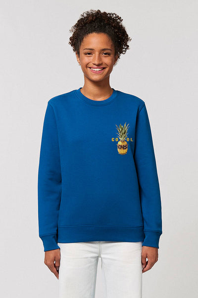 Blue Cool Pineapple Printed Sweatshirt, Heavyweight, from organic cotton blend, Unisex, for Women & for Men