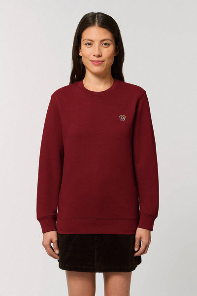 Burgundy Embroidered BHappy Logo Sweatshirt, Heavyweight, from organic cotton blend, Unisex, for Women & for Men