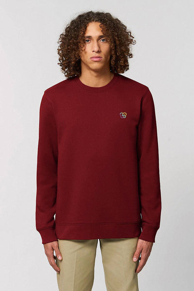 Burgundy Embroidered BHappy Logo Sweatshirt, Heavyweight, from organic cotton blend, Unisex, for Women & for Men