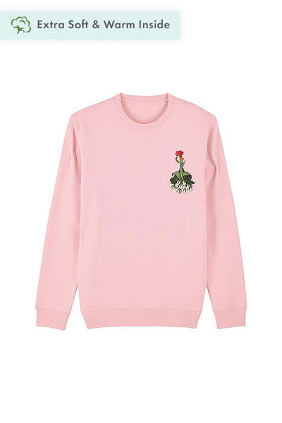 Cotton Pink Cute Floral Printed Sweatshirt, Heavyweight, from organic cotton blend