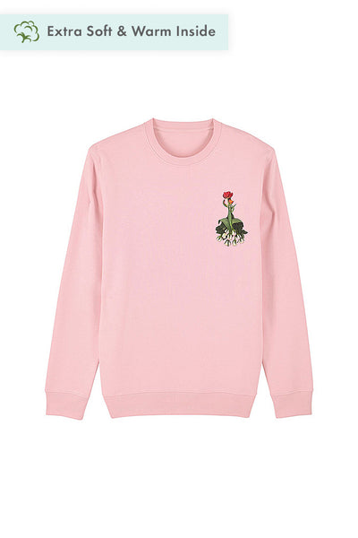 Cotton Pink Cute Floral Printed Sweatshirt, Heavyweight, from organic cotton blend