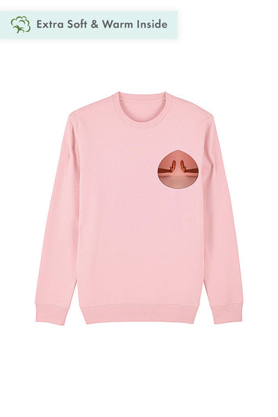 Cotton Pink Two Hands Printed Sweatshirt, Heavyweight, from organic cotton blend, Unisex, for Women & for Men