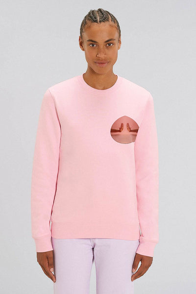 Cotton Pink Two Hands Printed Sweatshirt, Heavyweight, from organic cotton blend, Unisex, for Women & for Men