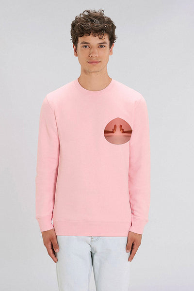 Cotton Pink Two Hands Printed Sweatshirt, Heavyweight, from organic cotton blend, Unisex, for Women & for Men