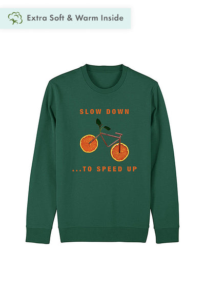 Green Orange Bicycle Graphic Sweatshirt, Heavyweight, from organic cotton blend, Unisex, for Women & for Men