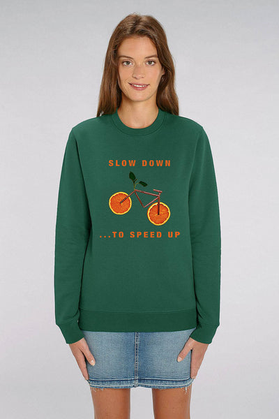 Green Orange Bicycle Graphic Sweatshirt, Heavyweight, from organic cotton blend, Unisex, for Women & for Men 