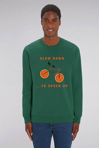 Green Orange Bicycle Graphic Sweatshirt, Heavyweight, from organic cotton blend, Unisex, for Women & for Men