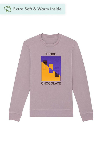 Lilac purple Chocolate Love Graphic Sweatshirt, Heavyweight, from organic cotton blend, Unisex, for Women & for Men