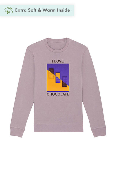 Lilac purple Chocolate Love Graphic Sweatshirt, Heavyweight, from organic cotton blend, Unisex, for Women & for Men