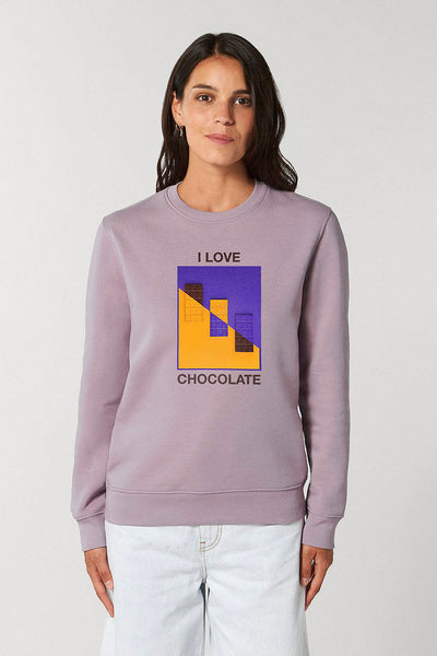 Lilac purple Chocolate Love Graphic Sweatshirt, Heavyweight, from organic cotton blend, Unisex, for Women & for Men