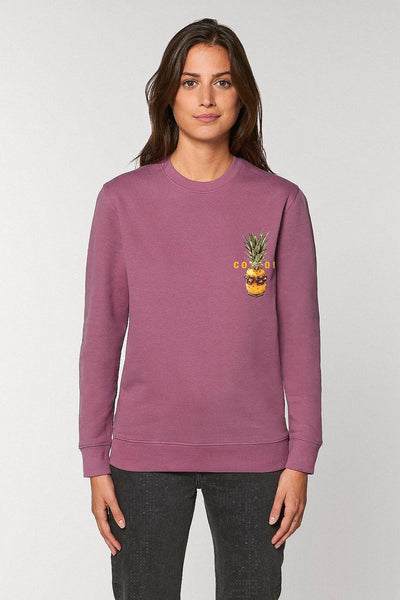 Purple Cool Pineapple Printed Sweatshirt, Heavyweight, from organic cotton blend, Unisex, for Women & for Men