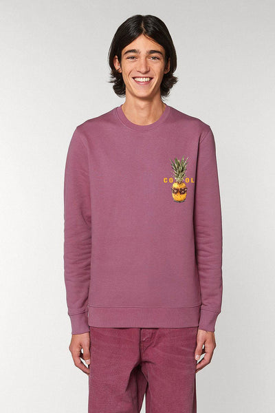 Purple Cool Pineapple Printed Sweatshirt, Heavyweight, from organic cotton blend, Unisex, for Women & for Men
