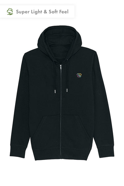 Black Zip Hoodie Celebrate Print , Medium-weight, from organic cotton blend, Unisex, for Women & for Men