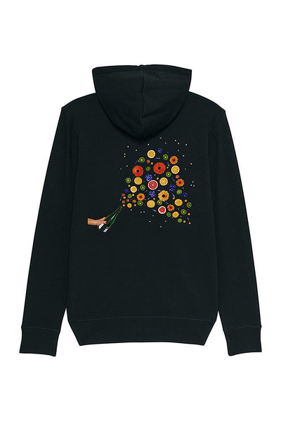 Black Zip Hoodie Celebrate Print , Medium-weight, from organic cotton blend, Unisex, for Women & for Men