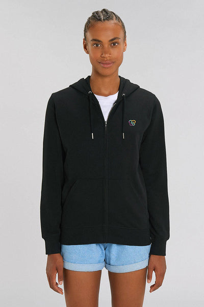 Black Zip Hoodie Celebrate Print , Medium-weight, from organic cotton blend, Unisex, for Women & for Men
