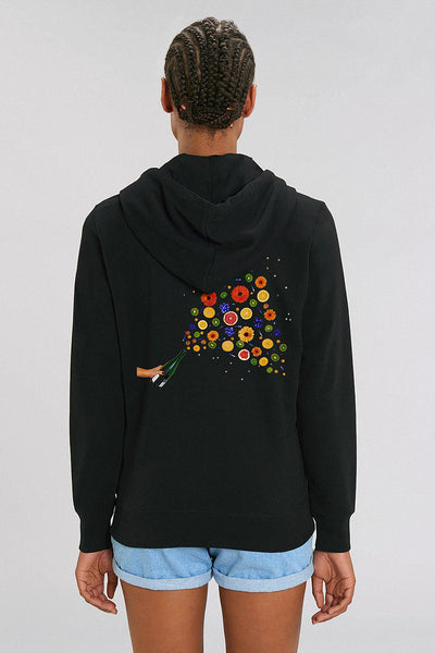 Black Zip Hoodie Celebrate Print , Medium-weight, from organic cotton blend, Unisex, for Women & for Men
