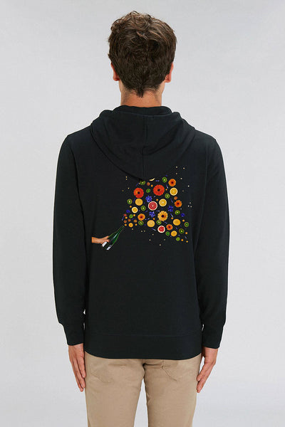 Black Zip Hoodie Celebrate Print , Medium-weight, from organic cotton blend, Unisex, for Women & for Men