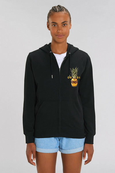 Black Cool Graphic Zip Up Hoodie, Medium-weight, from organic cotton blend, Unisex, for Women & for Men