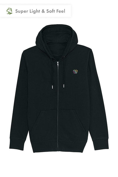 Black Embroidered Logo Zip Up Hoodie, Medium-weight, from organic cotton blend, Unisex, for Women & for Men