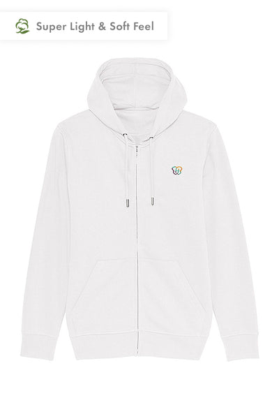 White Embroidered Logo Zip Up Hoodie, Medium-weight, from organic cotton blend, Unisex, for Women & for Men