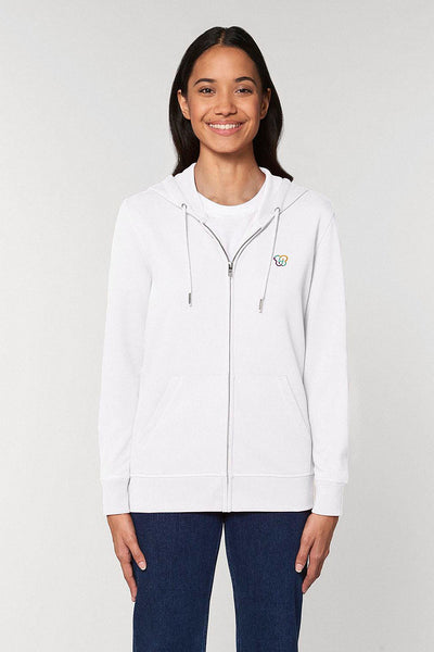 White Embroidered Logo Zip Up Hoodie, Medium-weight, from organic cotton blend, Unisex, for Women & for Men