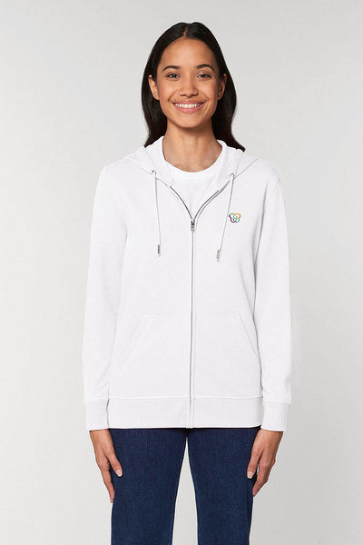 White Embroidered Logo Zip Up Hoodie, Medium-weight, from organic cotton blend, Unisex, for Women & for Men