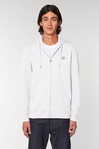 White Embroidered Logo Zip Up Hoodie, Medium-weight, from organic cotton blend, Unisex, for Women & for Men