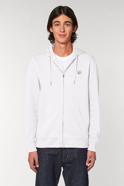 White Embroidered Logo Zip Up Hoodie, Medium-weight, from organic cotton blend, Unisex, for Women & for Men