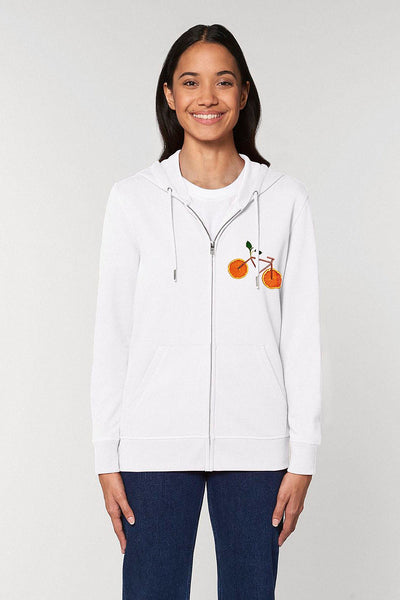 White Orange Bicycle Zip Up Hoodie, Medium-weight, from organic cotton blend, Unisex, for Women & for Men