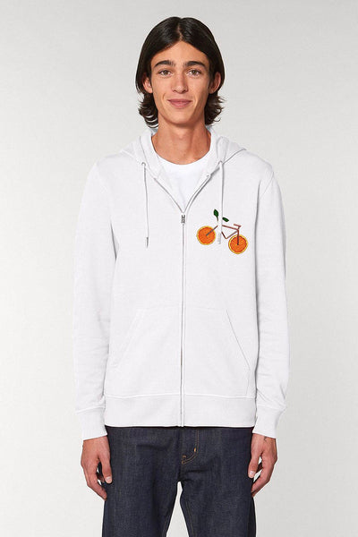 White Orange Bicycle Zip Up Hoodie, Medium-weight, from organic cotton blend, Unisex, for Women & for Men