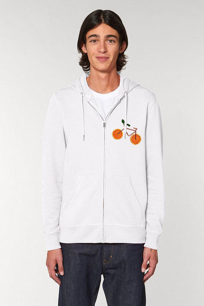 White Orange Bicycle Zip Up Hoodie, Medium-weight, from organic cotton blend, Unisex, for Women & for Men