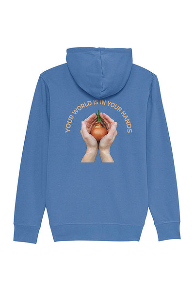 Blue Zip Hoodie Your World Print, Medium-weight, from organic cotton blend, Unisex, for Women & for Men