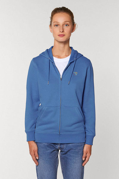 Blue Zip Hoodie Your World Print, Medium-weight, from organic cotton blend, Unisex, for Women & for Men