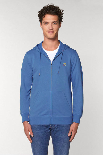 Blue Zip Hoodie Your World Print, Medium-weight, from organic cotton blend, Unisex, for Women & for Men