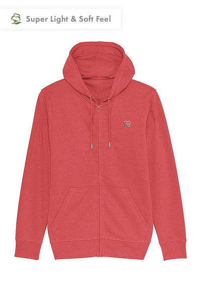 Red Embroidered Logo Zip Up Hoodie, Medium-weight, from organic cotton blend, Unisex, for Women & for Men