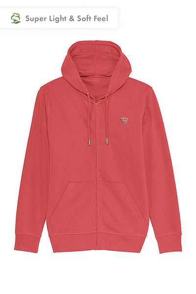 Red Embroidered Logo Zip Up Hoodie, Medium-weight, from organic cotton blend, Unisex, for Women & for Men