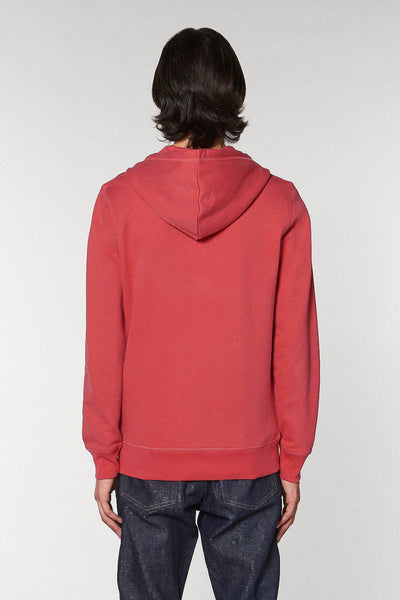 Red Embroidered Logo Zip Up Hoodie, Medium-weight, from organic cotton blend, Unisex, for Women & for Men