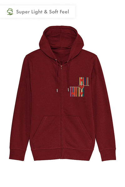 Burgundy Love Heart Zip Up Hoodie, Medium-weight, from organic cotton blend