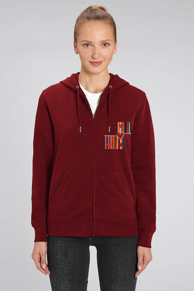 Burgundy Love Heart Zip Up Hoodie, Medium-weight, from organic cotton blend
