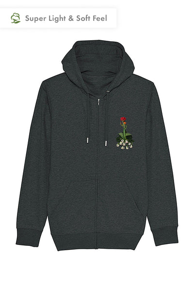 Dark grey Cute Floral Zip Up Hoodie, Medium-weight, from organic cotton blend