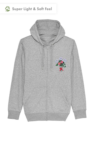 Grey Donut Flowers Zip Up Hoodie, Medium-weight, from organic cotton blend