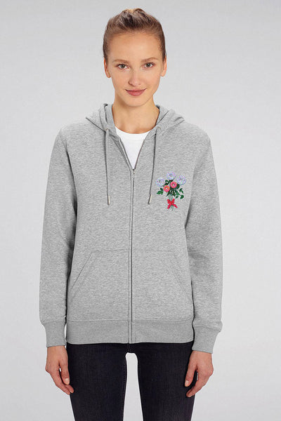 Grey Donut Flowers Zip Up Hoodie, Medium-weight, from organic cotton blend