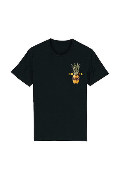 Black Cool Pineapple Crew Neck T-Shirt, 100% organic cotton, Unisex, for Women & for Men