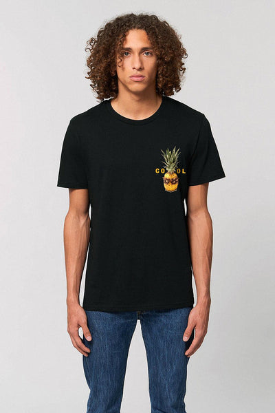 Black Cool Pineapple Crew Neck T-Shirt, 100% organic cotton, Unisex, for Women & for Men
